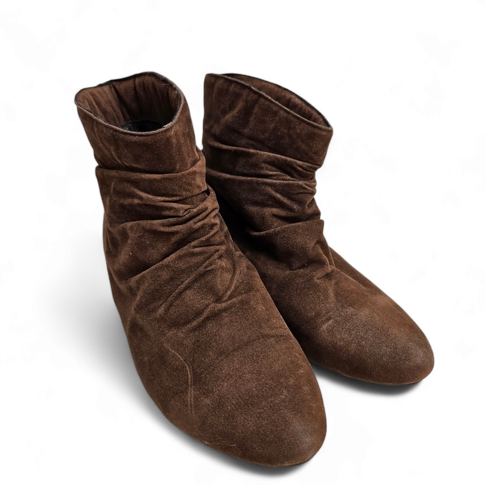 WOMENS FAUX SUEDE ANKLE BOOTS - CASUAL SLOUCHY STYLE BOOTIES, BROWN SIZE US8